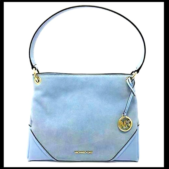 Michael Kors Handbags - NWT Michael Kors Nicole Shoulder Tote Light Sky Blue Leather Suede.